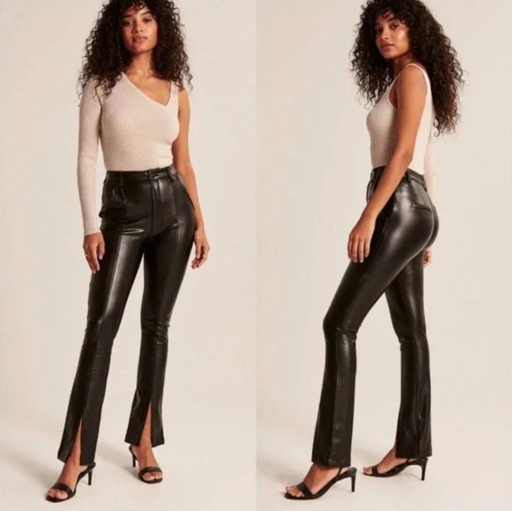 ❤️NWOT! ABERCROMBIE & FITCH ULTRA HIGH RISE VEGAN LEATHER SKINNY SPLIT HEM PANTS